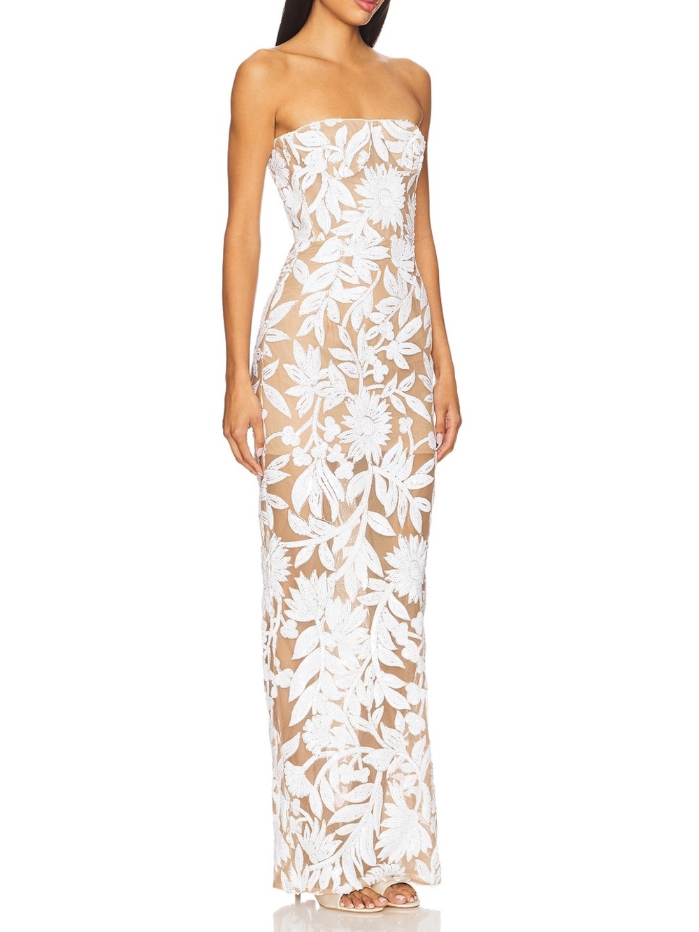Bronx and Banco Strapless White Floral Lace Gown - Picture 3 of 6